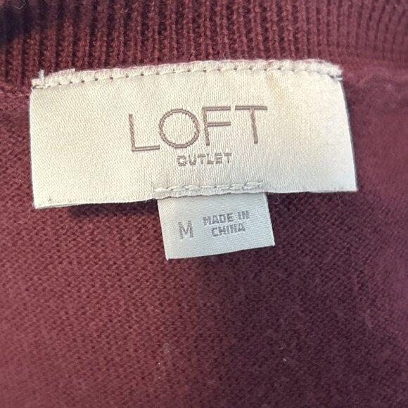 LOFT Burgundy Knit Top Size M Women's Long Sleeve Sweater Blouse Casual Workwear - Picture 4 of 9